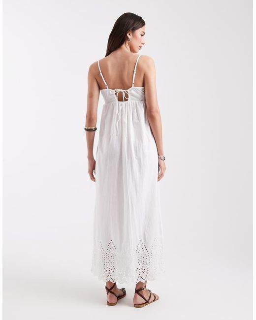ONLY White Tie Back Maxi Dress With Embroidered Hem Detail