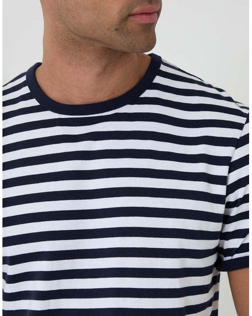 Threadbare Blue Stripe Cotton Ringer T-Shirt for men