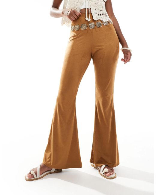 Pantalon évasé en suédine style cowgirl - fauve Miss Selfridge en coloris Brown