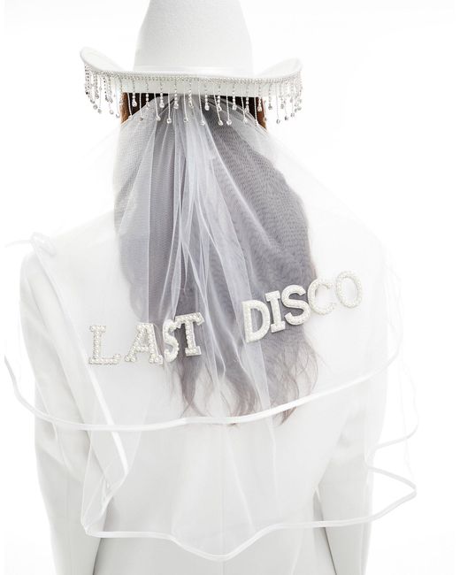 South Beach Gray Embellished One Last Disco Cowboy Hat With Detachable Veil