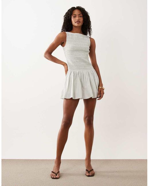 Abercrombie & Fitch White Slash Neck Smocked Skort Mini Dress