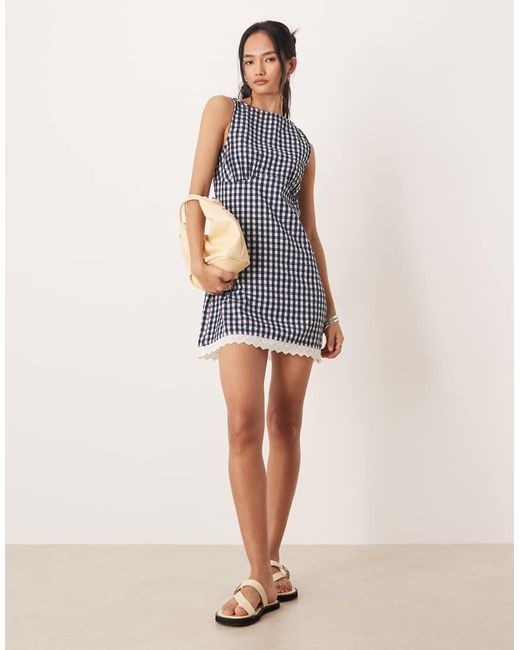 ASOS Natural Slash Neck Mini Sundress With Sculpted Bust And Eyelet Hem