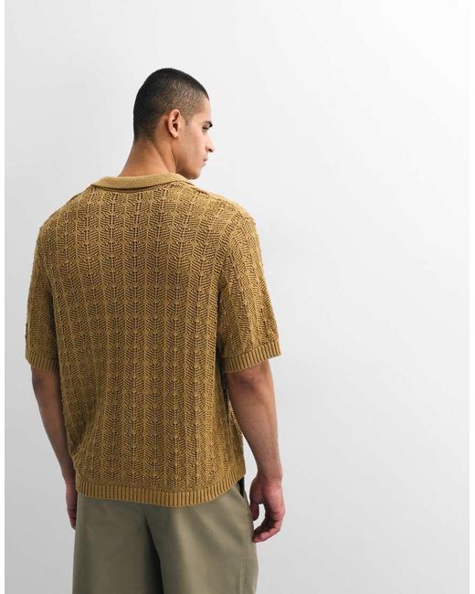 ASOS Natural Oversized Open Knit Textured Polo for men