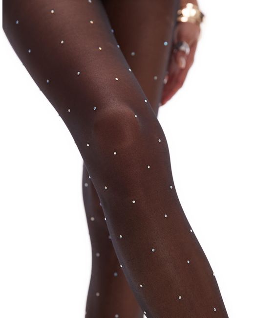 TOPSHOP Brown Diamante Tights