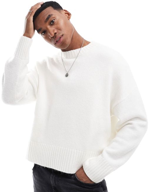 Bershka White Heavy Knit Jumper for men