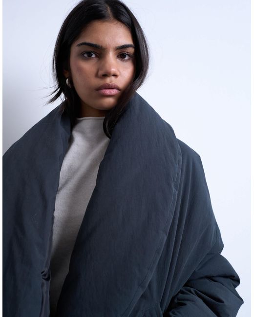 TOPSHOP Blue Padded Shawl Puffer Jacket