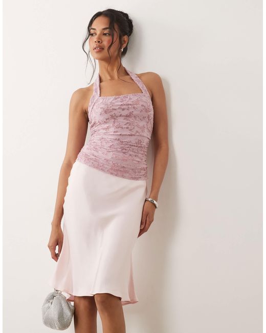 ASOS Pink Devore Ruched Halter Top