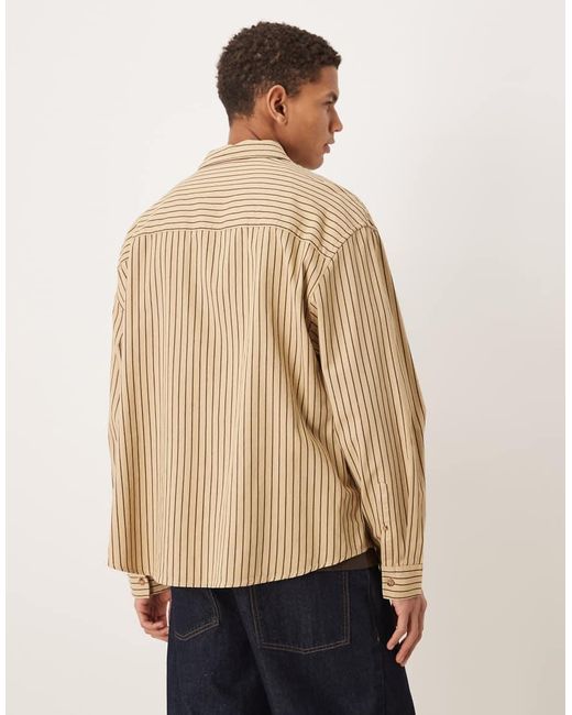ASOS Natural Oversized Striped Shirt With Chest Embroidery for men