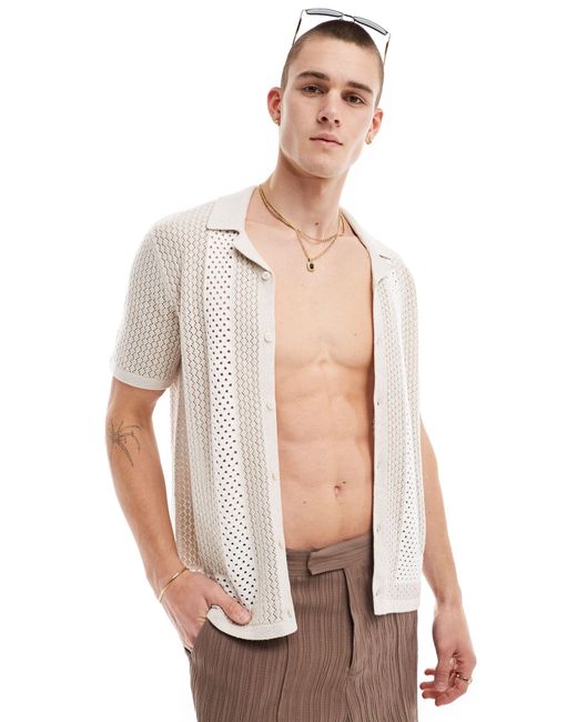 Hollister White Button Through Knitted Shirt for men