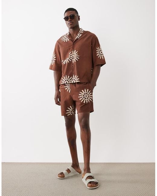 ASOS Brown Co-ord Boxy Oversized Revere Shirt With Linen for men