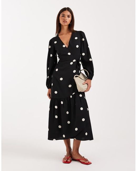 Wednesday's Girl Black Long Sleeve Wrap Around Midaxi Dress