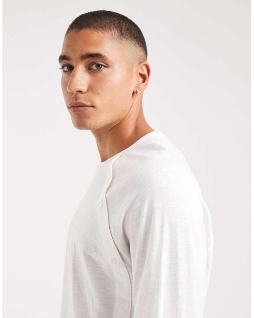 Collusion White Long Sleeve Henley With Asymmetric Buttons for men