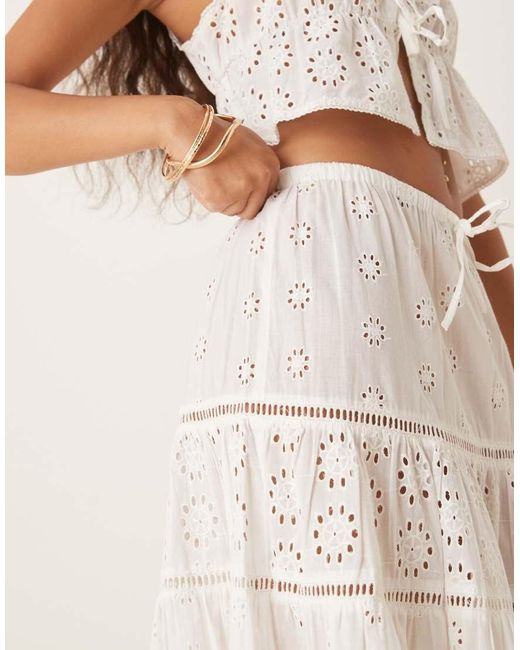 Iisla & Bird Natural Broderie Maxi Tiered Beach Skirt Co-ord