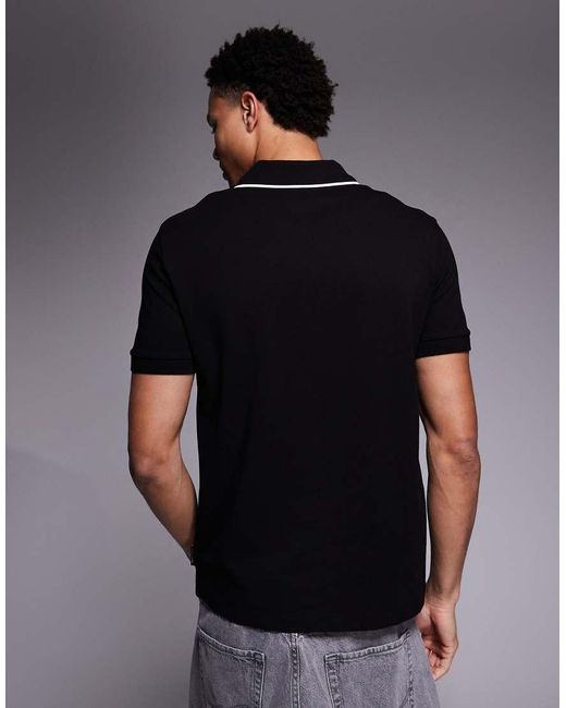 ARMANI EXCHANGE Black Short Sleeve Logo Polo for men