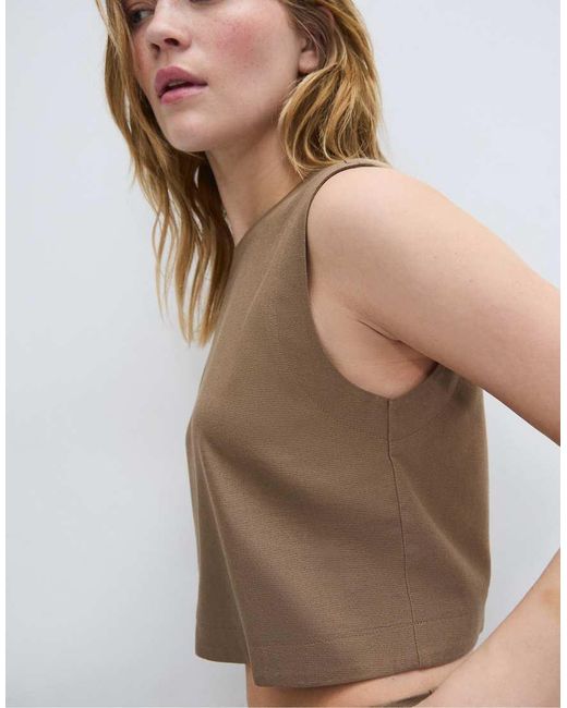 Stradivarius Brown Racerback Top With Linen