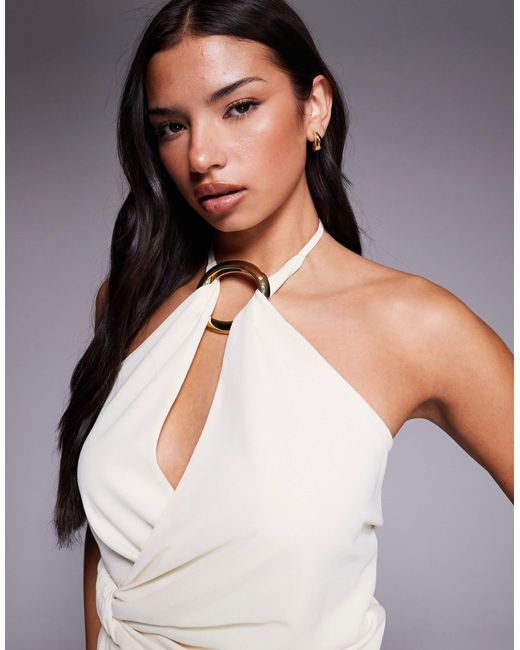 Tiger Mist White Chiffon Halterneck Drape Tie Side Multiway Top Co-Ord