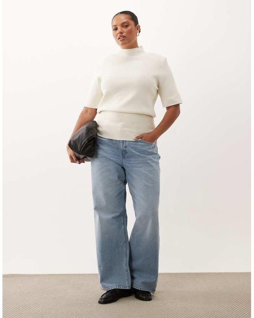 ASOS White Asos Design Curve High Neck Shoulder Pad Waisted T-shirt