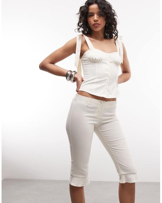 Monki White Ruffle Capri Pants