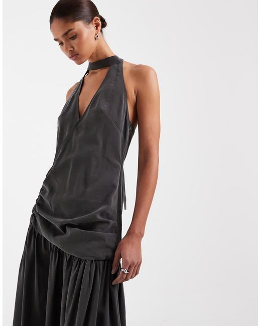 ASOS White Halter Neck Scarf Detail Drop Waist Maxi Dress