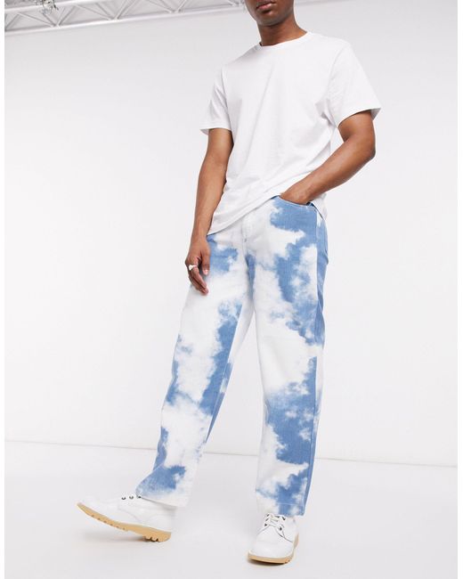 Jaded London Jaded – skater-jeans mit wolkenprint in Blue für Herren