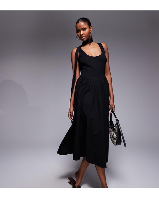 Kaiia Black Exclusive Scoop Neck Scarf Detail Dropped Basque Waist Maxi Dress