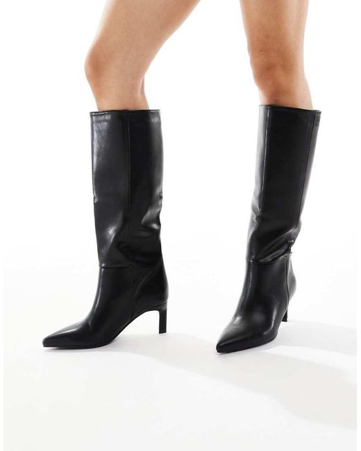 SEQWL Black Benz Knee High Kitten Heel Boots