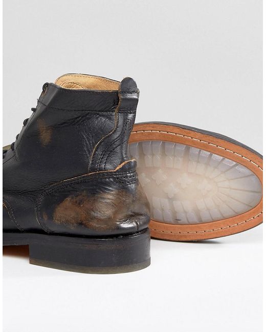 h by hudson battle lace up boots in black leather