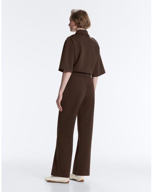 Oysho White Slim Low-Rise Trousers With Cotton Piqué Pintuck