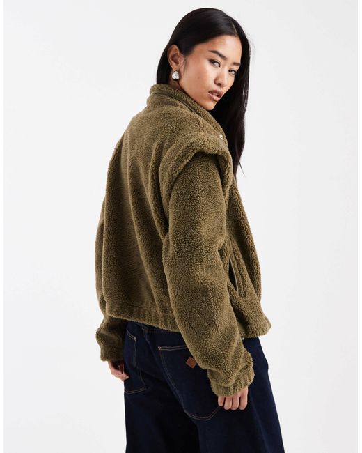 ASOS Brown Sharp Shoulder Zip Through Borg Fleece