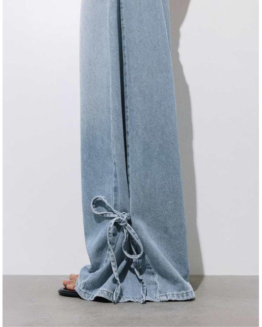 Pull&Bear Blue Wide-leg Jeans With Bows