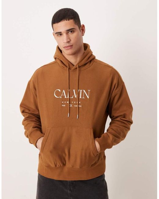 Calvin Klein Brown Calvin Klein Jean Chest Graphic Premium Hoodie for men