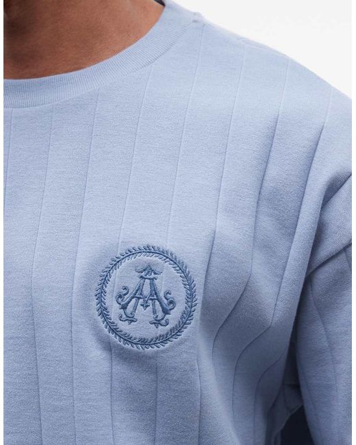 ASOS Blue Heavyweight Boxy Oversized T-shirt With Chest Embroidery for men