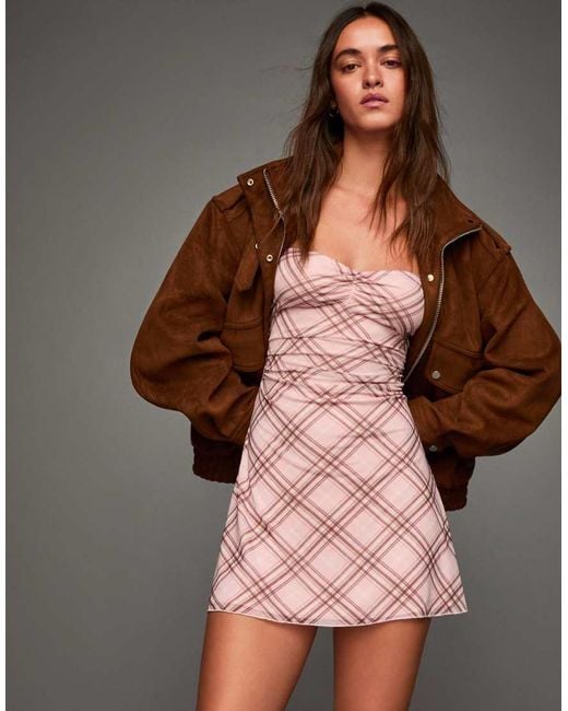 Bershka Brown Printed Strappy Dress