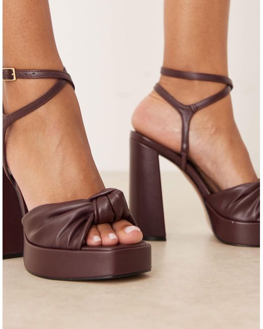Nutshell - sandales à talon carré et semelle plateforme avec détail noué - bordeaux ASOS en coloris Pink