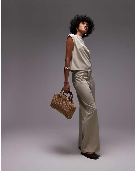 Mango Gray Polyamide Slash Neck Cap Sleeve T-shirt Co-ord