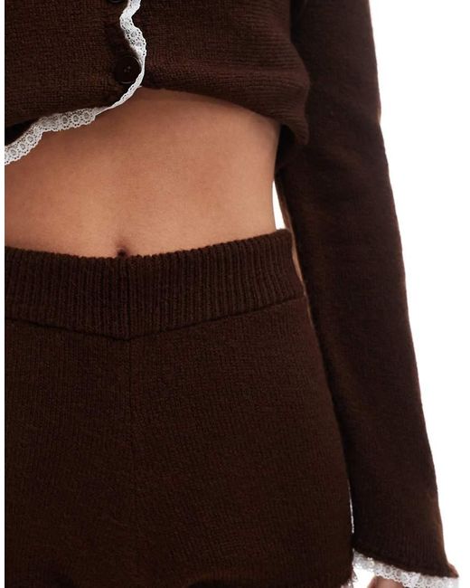 Pantalones Cortos Marrón Ajustados De Punto Con Ribete De Encaje De (Parte De Un Conjunto)-Rosa Miss Selfridge de color Brown
