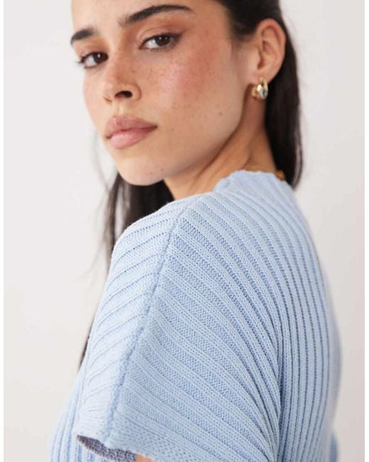 ASOS Blue Knit Cinched Pleated Mini Dress