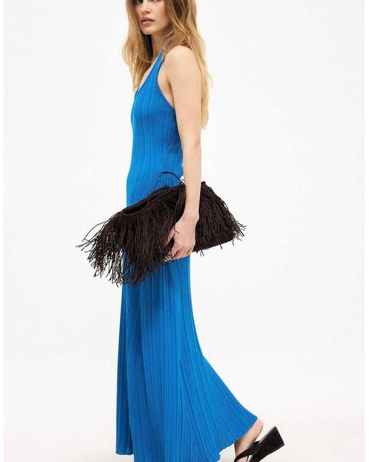 NA-KD Blue Knitted Halterneck Maxi Dress