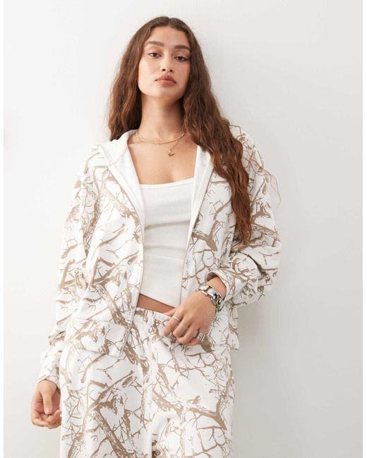 Collusion White Boxy Fit Zip Through Hoodie