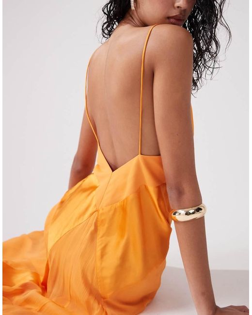 ASOS Orange Satin Cami Maxi Dress With Sheer Panel Details