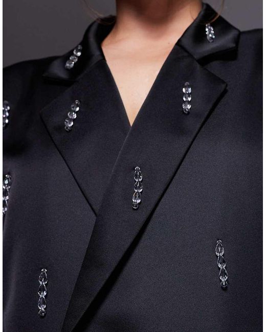 ASOS Black Curve Oversized Blazer Dress With Beaded Fringe