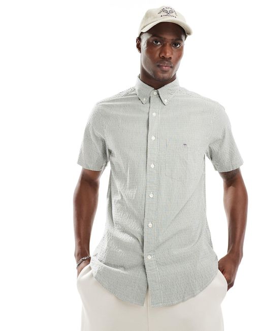 Gant White Shield Logo Short Sleeve Seersucker Stripe Shirt for men