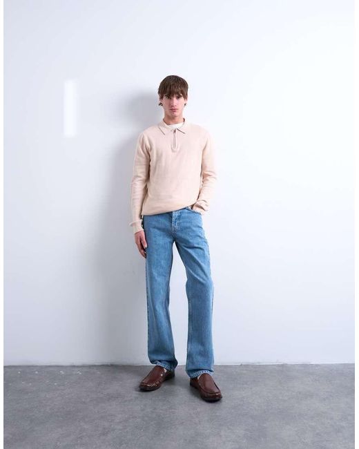 Topman Pink Essential Knitted Zip Polo for men