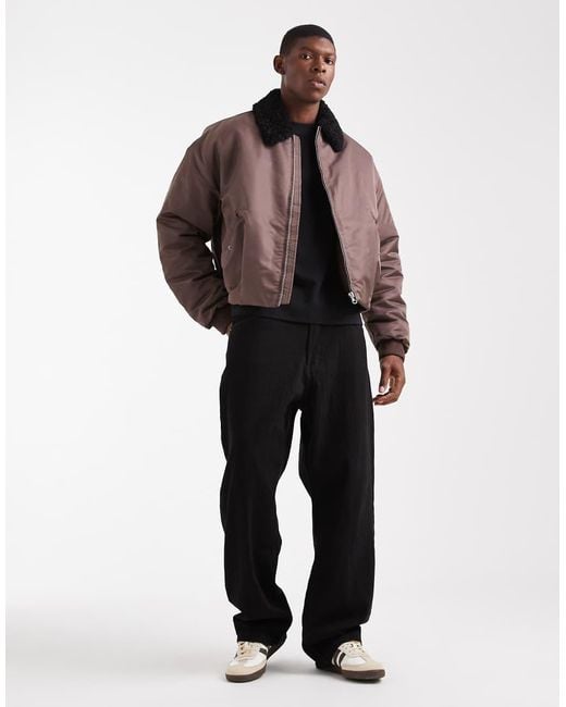 ASOS Brown Coach Jacket With Faux Fur Collar for men
