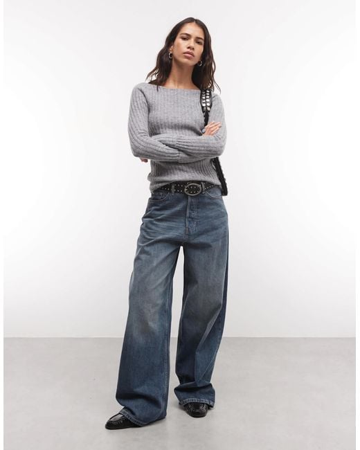 Monki Gray Gerippter strickpullover