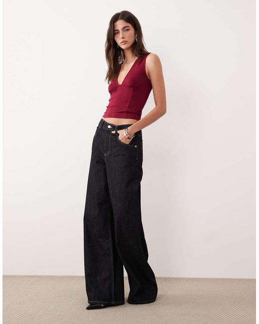Motel Red Lynod Rayon Plunge V Neck Top
