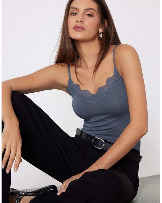 Tezenis Blue Viscose And Lace Camisole