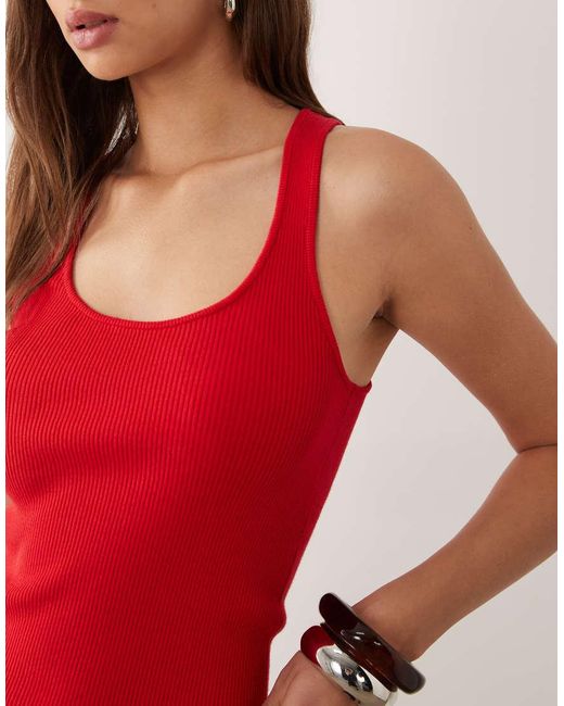 Mango Red Scoop Neck Sleeveless Top
