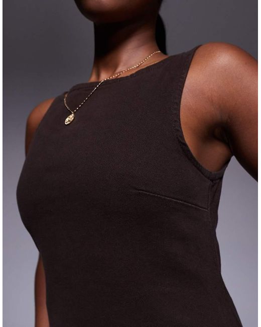 Vestido Vaquero Corto Marrón Elástico Con Detalle De Costuras De ASOS de color Brown