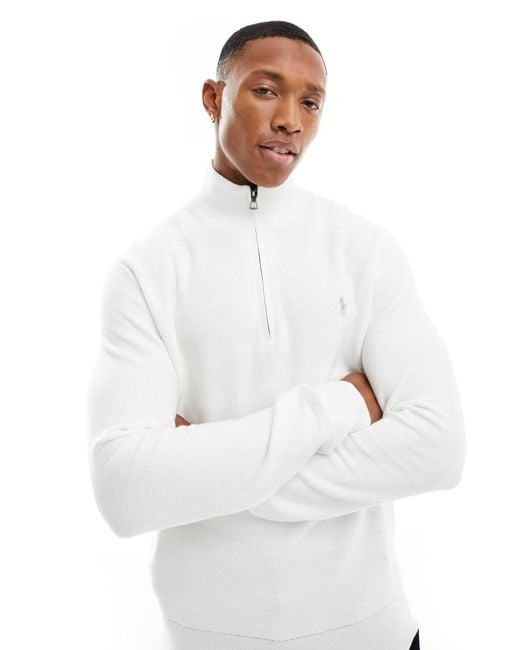 Jersey blanco con media cremallera y logo Polo Ralph Lauren de hombre de color White